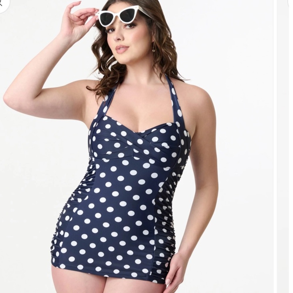 Unique Vintage Corrine adjustable halter sheath swimsuit NWT size S